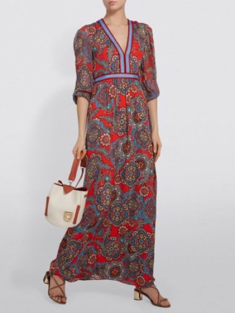Alice + Olivia Jaida Ember Paisley Deep V Maxi Dress Poppy Multi 6